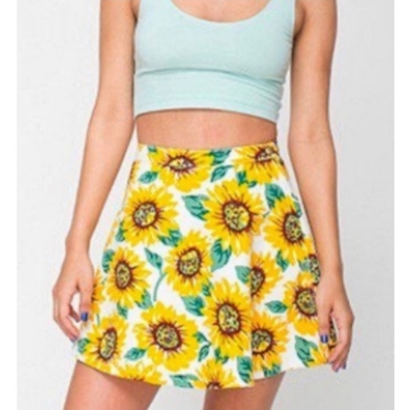 NEW seen on Arianna Grande American Apparel sunflower denim flare mini skirt M - Picture 3 of 8